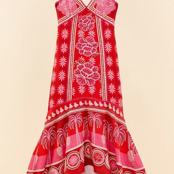 FARM RIO Summer Sunrise Embroidered Linen Maxi Dress - Picture 12 of 17